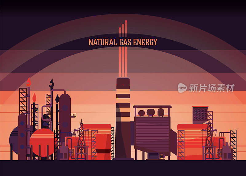 天然气能源，联合循环电厂，天然气电厂在复古图形