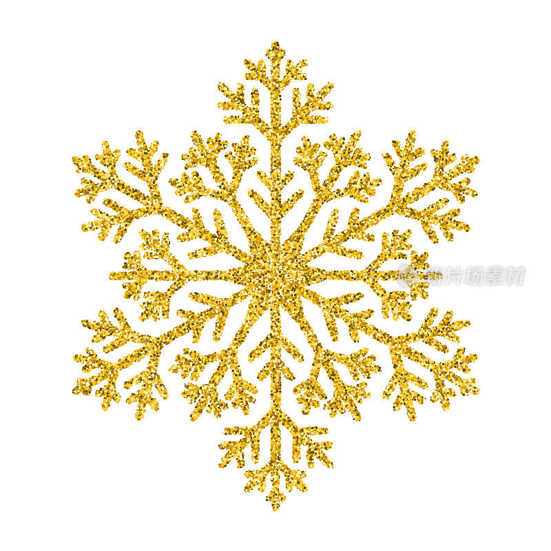 雪花-金色矢量闪闪发光的圣诞装饰在白色的背景