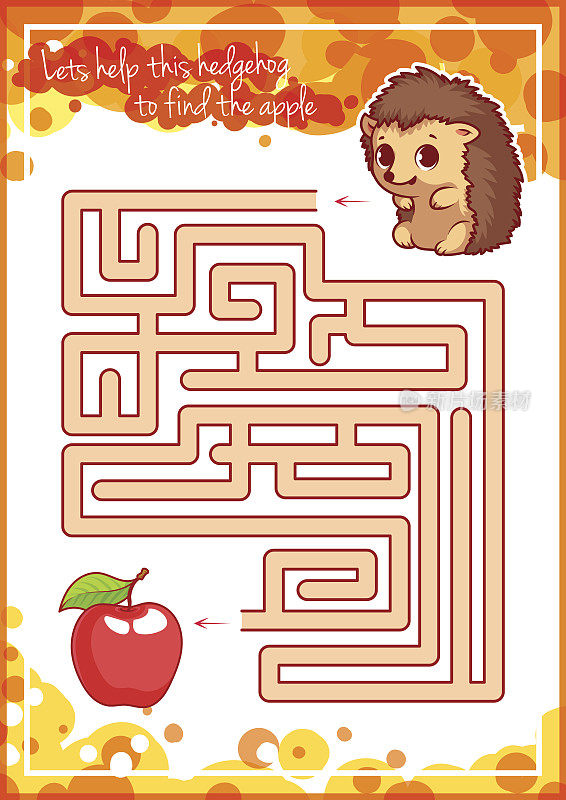 迷宫游戏的孩子与刺猬和苹果。