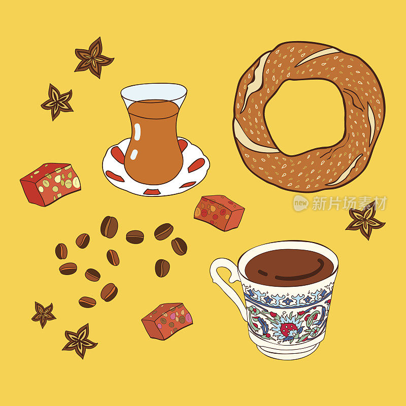 一套传统的土耳其茶和咖啡休息。