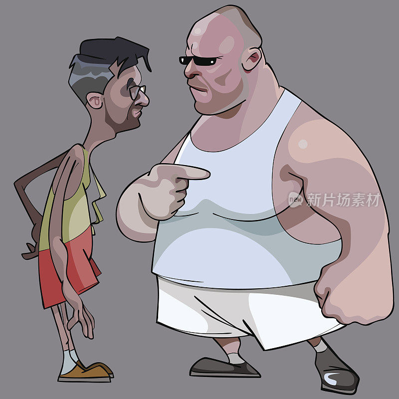 卡通漫画瘦人和胖子聊天