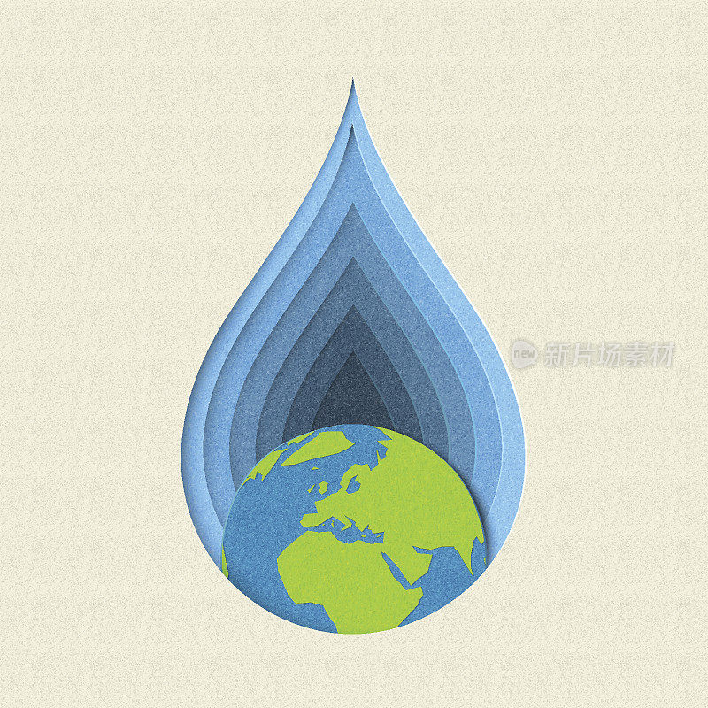 地球日剪纸水滴概念艺术