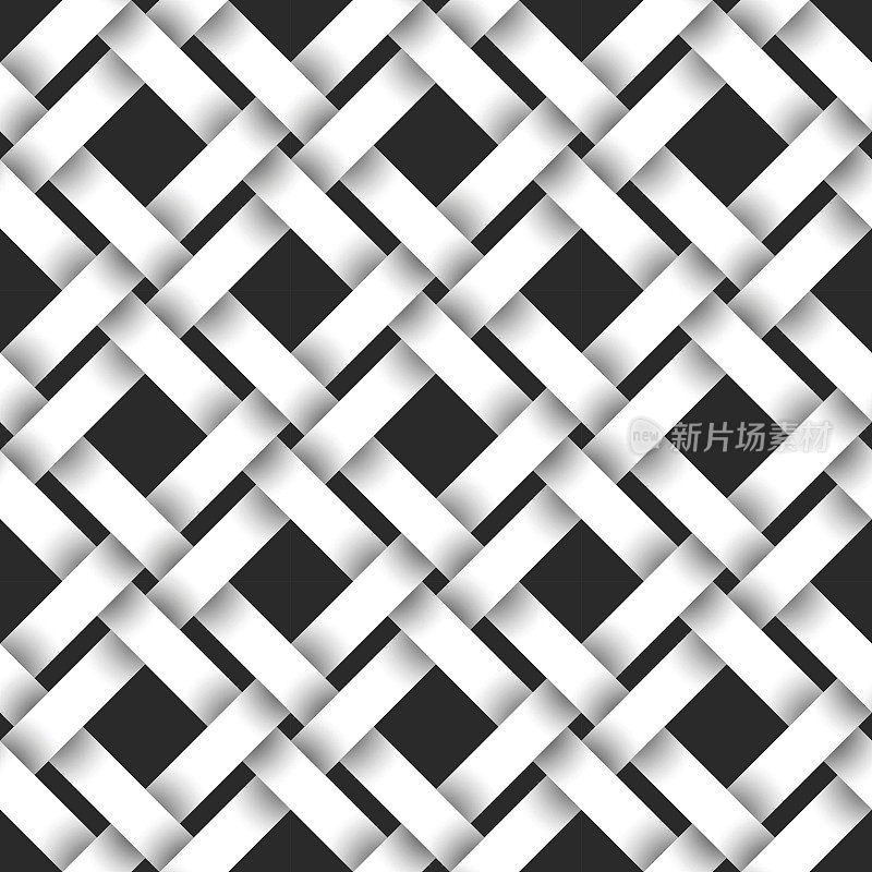 抽象可重复图案背景的白格子条。盘绕直带的斯沃琪。现代风格的体积无缝模式。