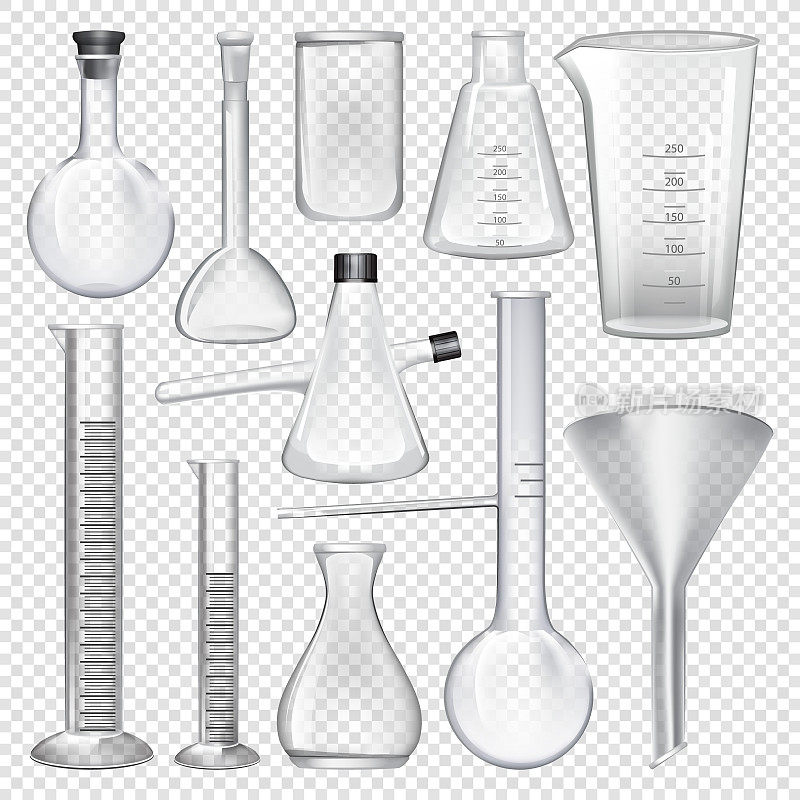 实验室玻璃仪器。化学实验室设备