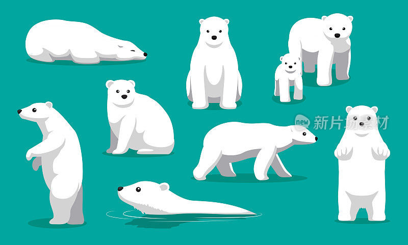 可爱的北极熊游泳卡通矢量插图