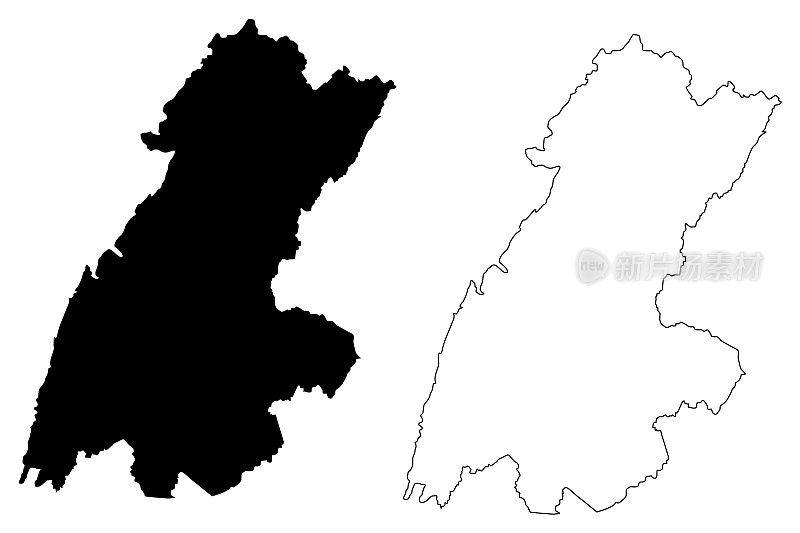 贝卡省(黎巴嫩共和国，黎巴嫩省)地图矢量插图，涂鸦草图贝卡地图