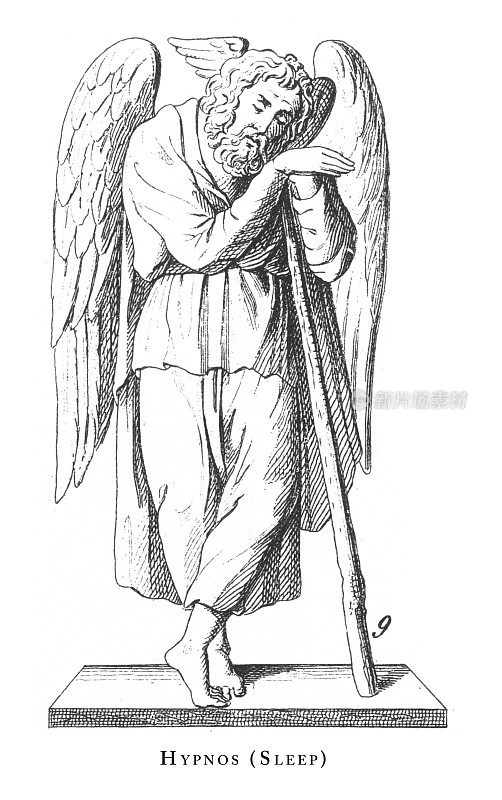 《睡眠，神与神话人物雕刻古董插图》，1851年出版