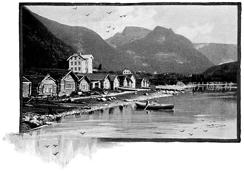 挪威罗浮敦的一个渔村――19世纪
