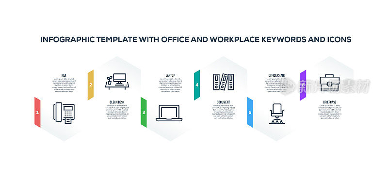 信息图表设计模板与办公室和工作场所的关键字和图标