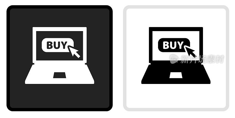 笔记本电脑和在线购物图标上的黑色按钮与白色滚动