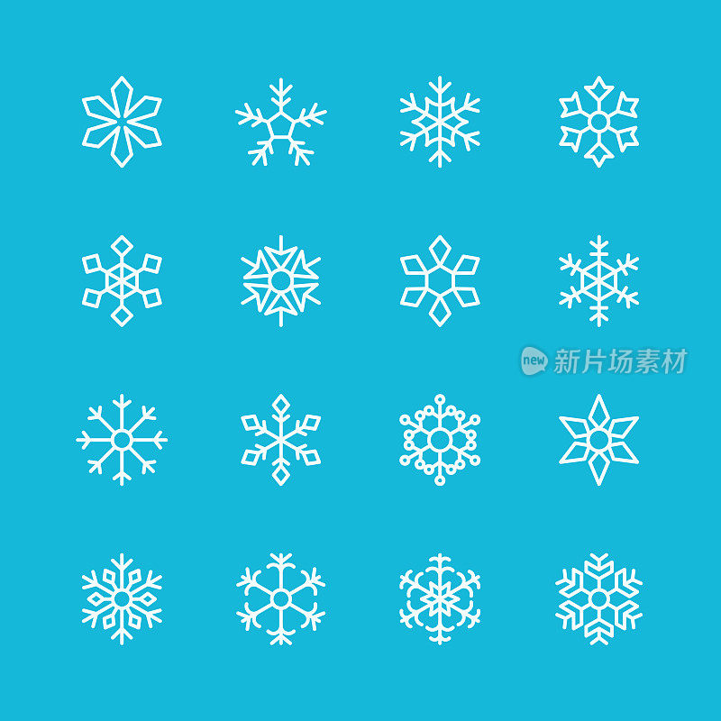 雪花图标。可编辑的中风。像素完美。移动和网络。包含雪，雪花，圣诞装饰，圣诞装饰，冬天，低温，冰，天气等图标。