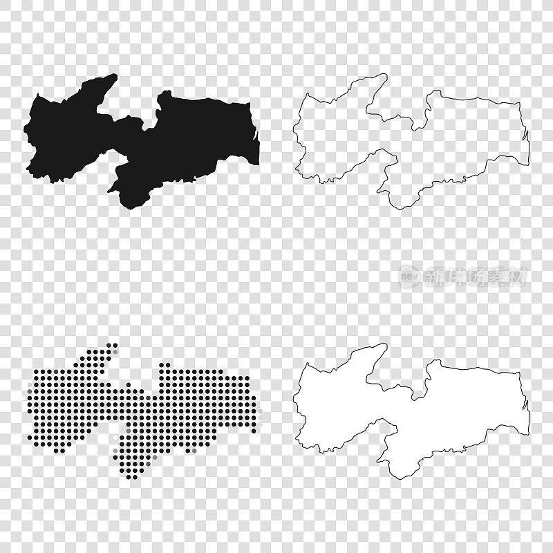 Paraiba地图设计-黑色，轮廓，马赛克和白色
