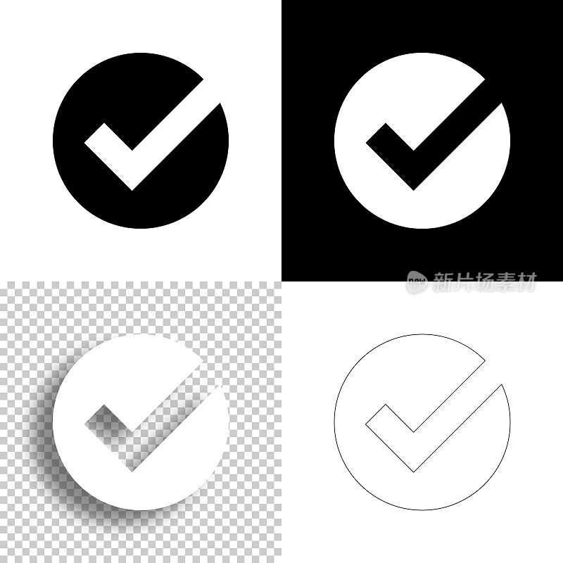 复选标记。图标设计。空白，白色和黑色背景-线图标