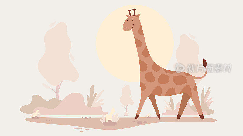 长颈鹿的插图。非洲荒野的场景