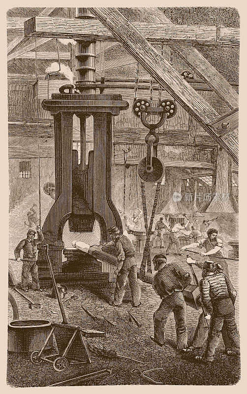磨坊工人使用蒸汽锤