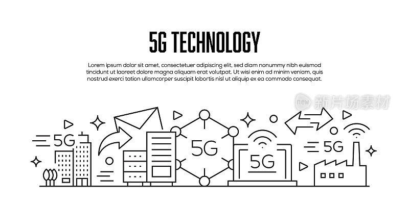 与5G技术相关的现代线条风格横幅设计