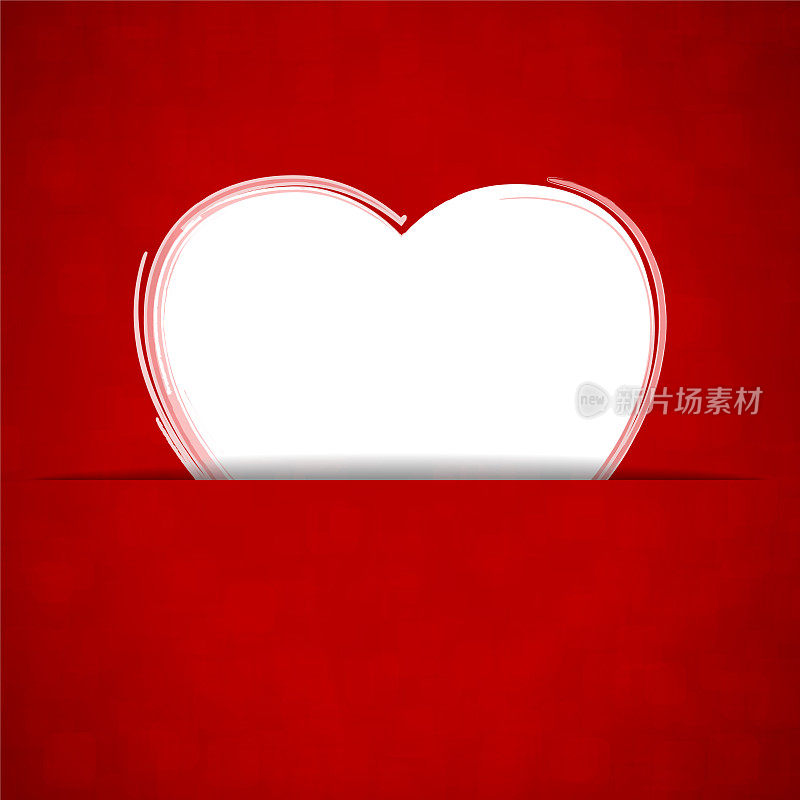 一个白色大心脏的创意空白正方形矢量插图滑进一个狭缝在鲜红的情人节或爱情主题背景与复制空间