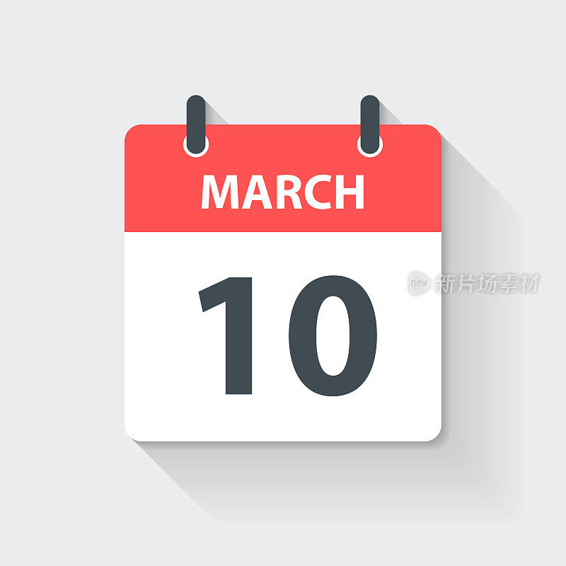 3月10日-每日日历图标在平设计风格