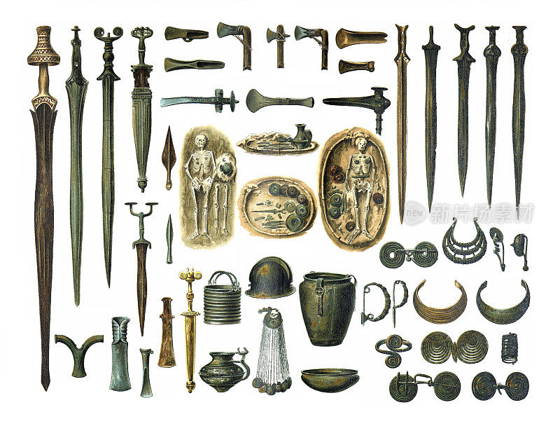 剑和不同的金属插图。匕首的集合。古代的剑，珠宝，像剑或匕首的艺术品。