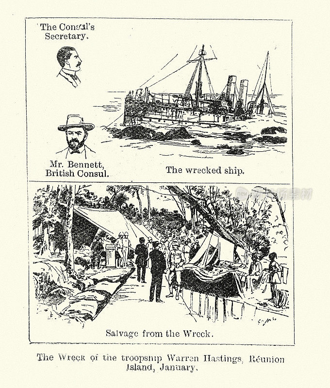 1897年，19世纪留尼旺岛附近的沃伦・黑斯廷斯号失事船只