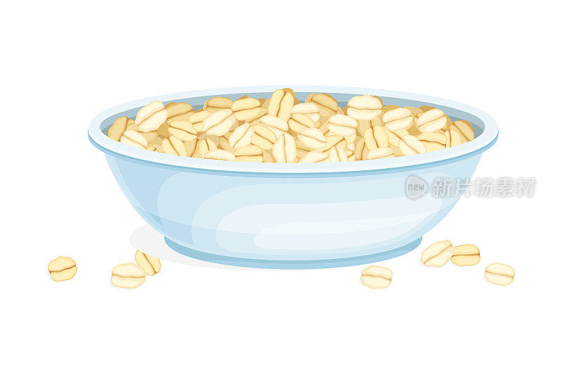 燕麦片作为全谷物食品与扁平的燕麦卷在碗矢量插图