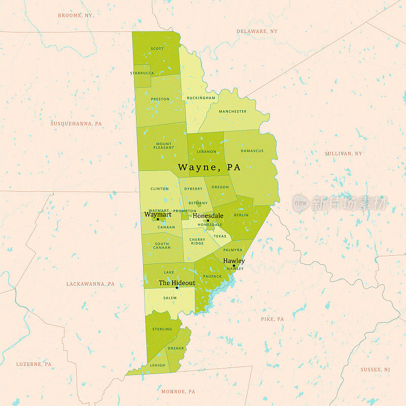 韦恩县绿色矢量地图