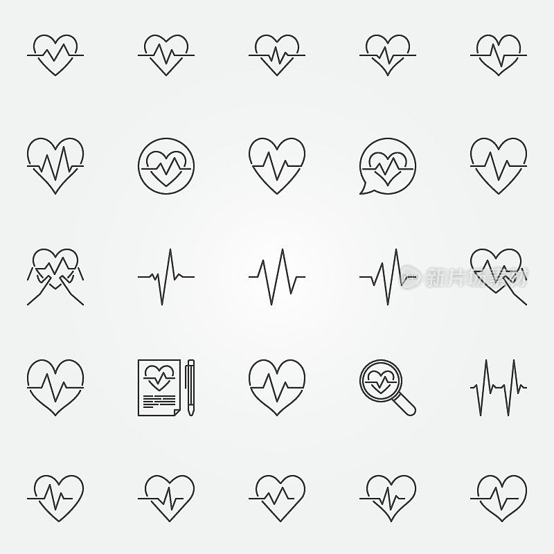 心跳图标设置-矢量心脏周期线标志