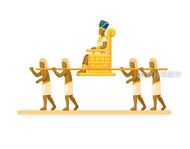 埃及国王被奴隶们抬在轿子上。埃及轿子传统车辆插图矢量