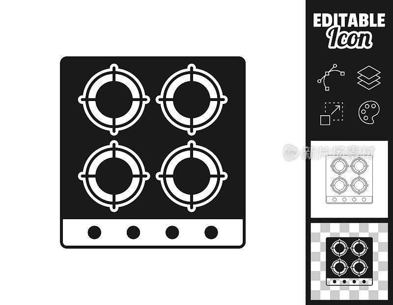 煤气炉-俯视图。图标设计。轻松地编辑