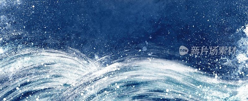 日本画的背景像波涛汹涌的大海