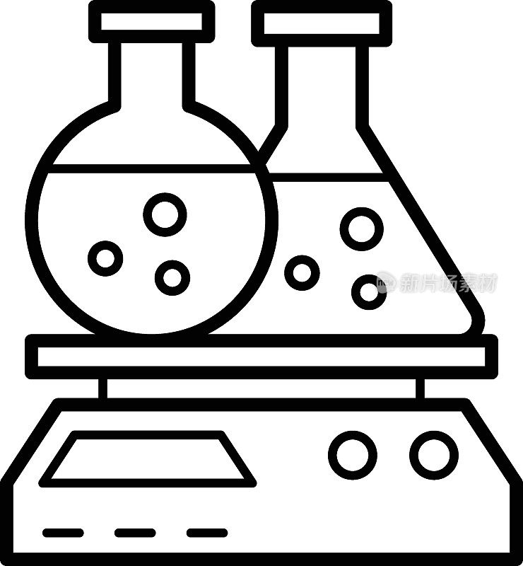 极灵敏化学称重矢量线图标设计，生物化学符号，生物过程符号，生物科学和工程库存说明，实验室分析天平概念