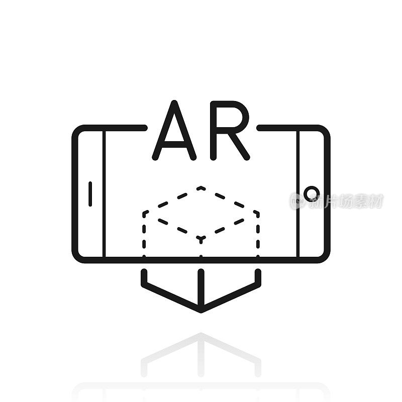 AR智能手机增强现实。白色背景上反射的图标