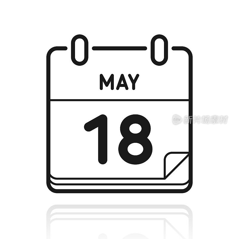 5月18日。白色背景上反射的图标