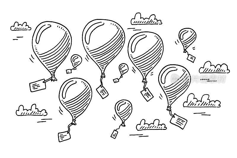 一组飞行气球绘图