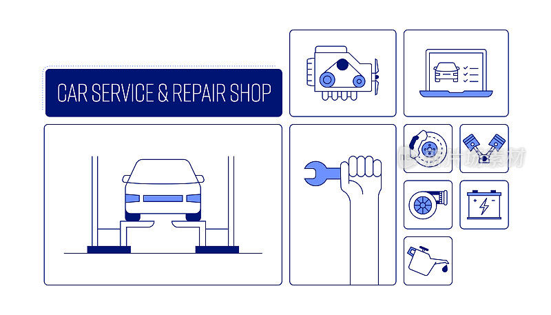 汽车服务相关的矢量横幅设计概念，现代线条风格与图标