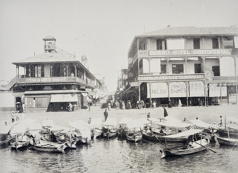 埃及，苏伊士运河，塞得港港口，1880年