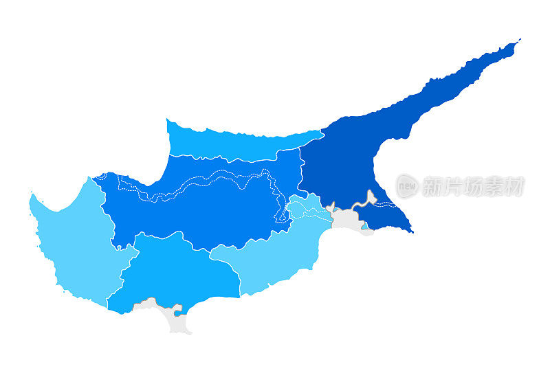 高度详细的塞浦路斯蓝色地图