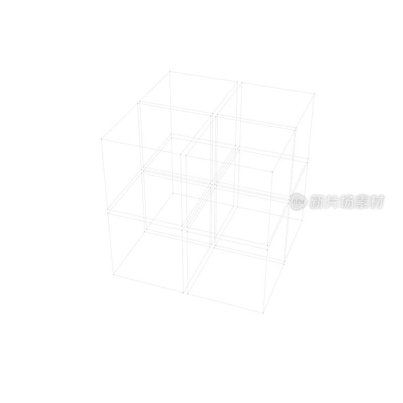 极简的线框立方体在白色背景上具有微妙的3D效果，展示了一个干净的建筑概念。