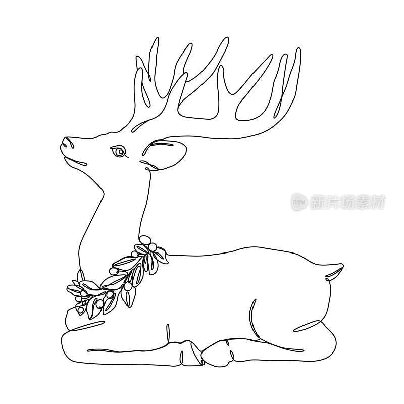 圣诞驯鹿连续线条绘制与可编辑的笔触