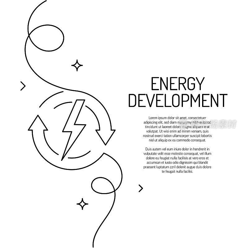 能源发展图标的连续线条绘制。手绘符号矢量插图。