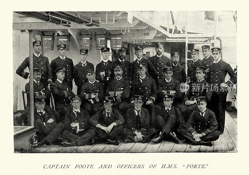 19世纪90年代维多利亚时期，皇家海军阿斯特拉亚级巡洋舰的船长和军官