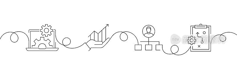 连续一行绘制业务计划图标的概念。单线矢量插图。分析，财务，创新，战略。