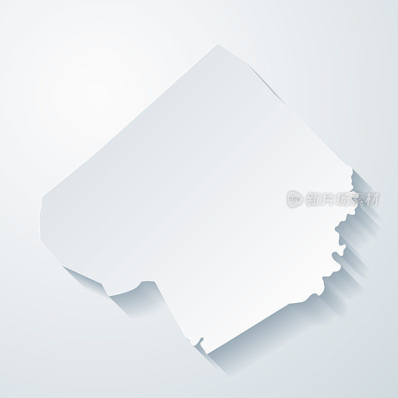 普拉斯基县，肯塔基州。地图与剪纸效果的空白背景