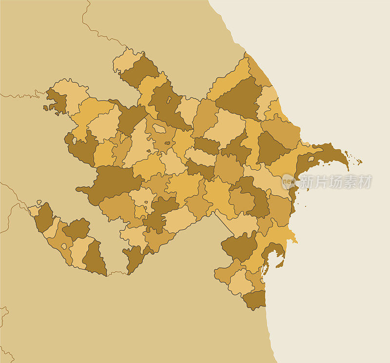 高度详细的阿塞拜疆地图与地区和国界