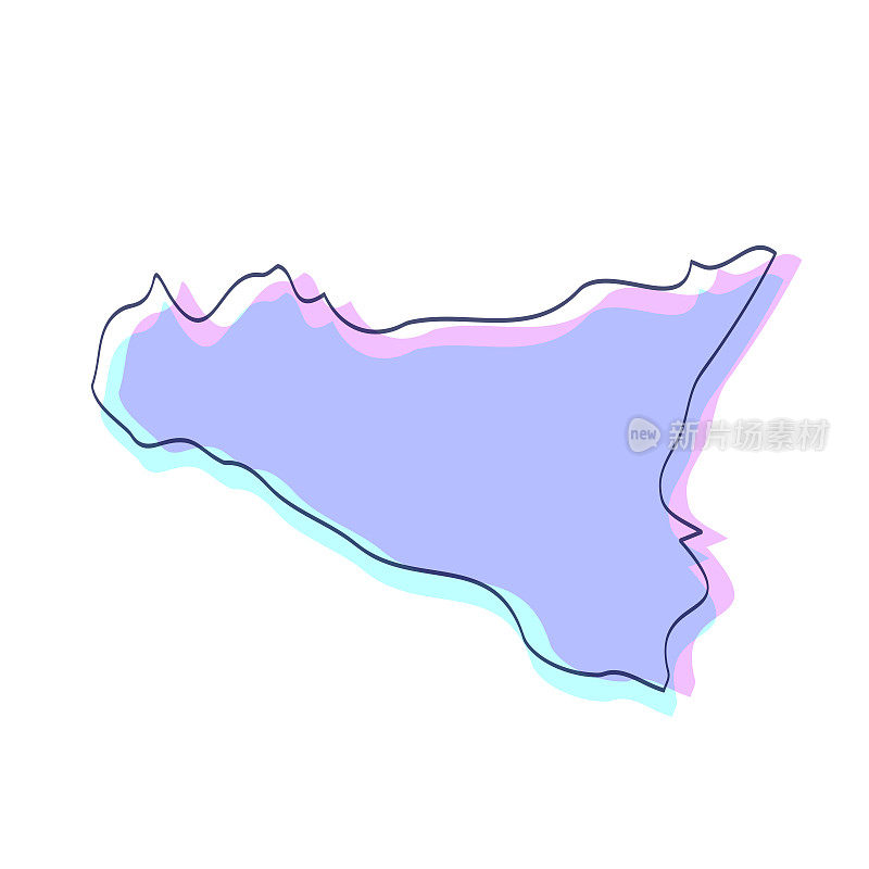 西西里岛地图手绘-紫色与黑色轮廓-时尚的设计