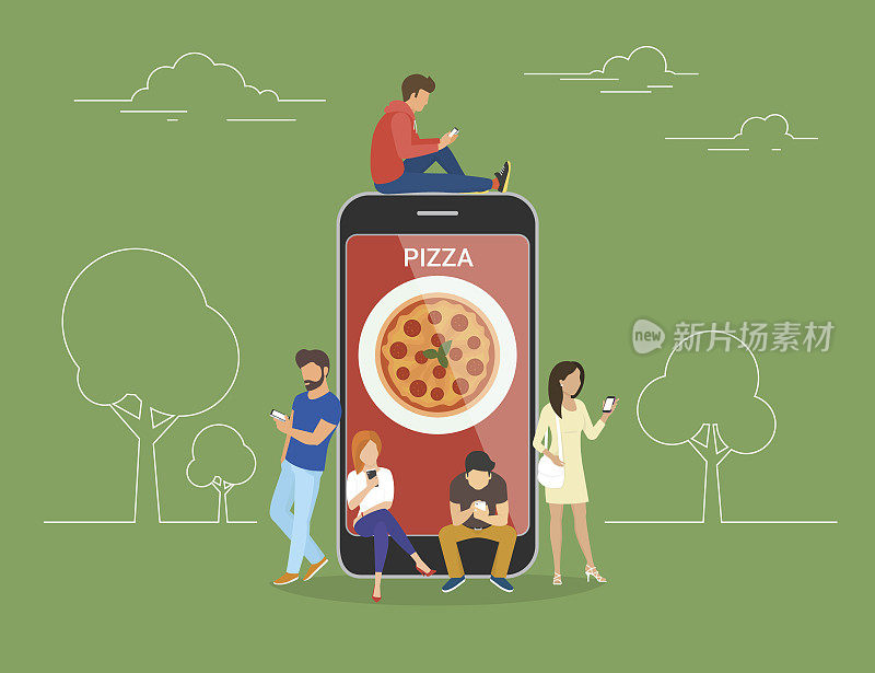 在户外用智能手机订购披萨的人