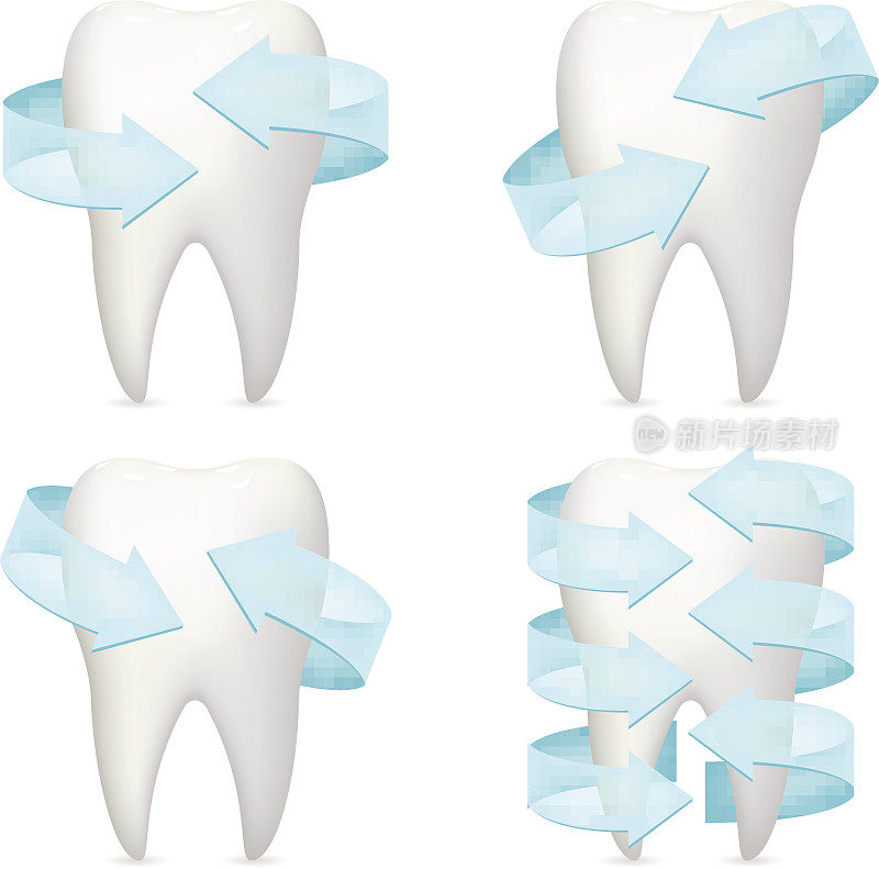 牙齿箭头保护逼真的3d海报口腔孤立图标设置模板模拟设计矢量插图