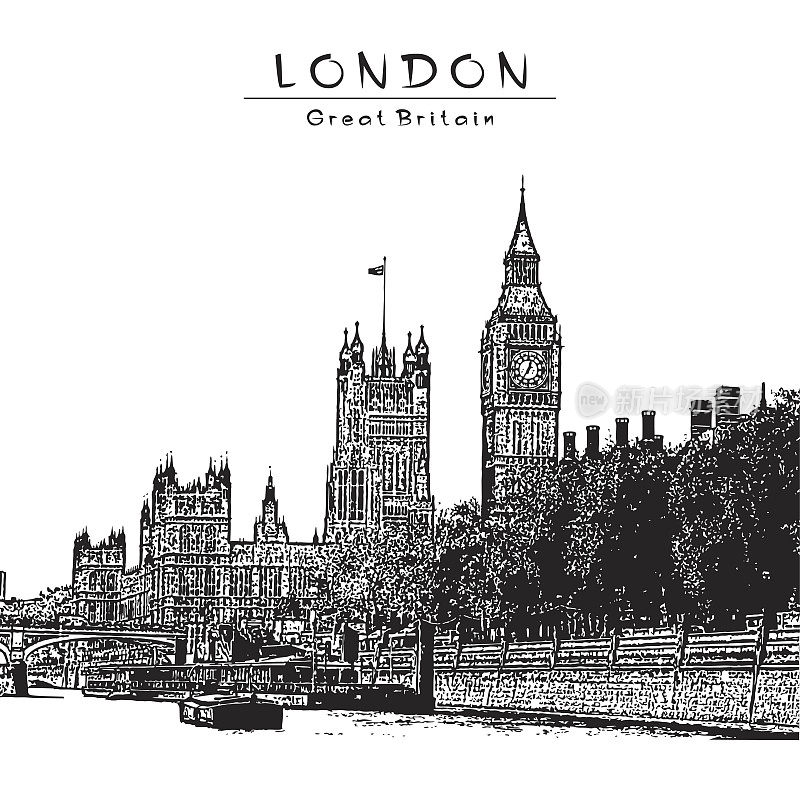 伦敦——英国。威斯敏斯特宫和大本钟。