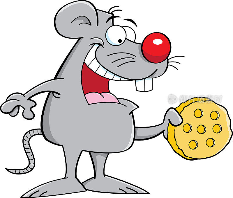 卡通老鼠拿着一块奶酪。