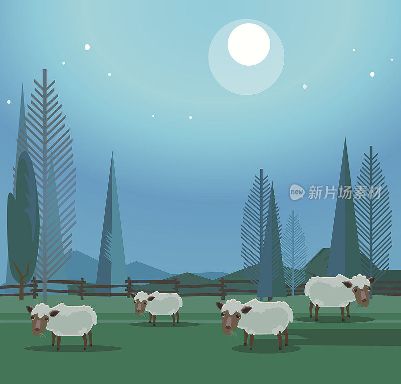 一群快乐的羊在草地上吃草